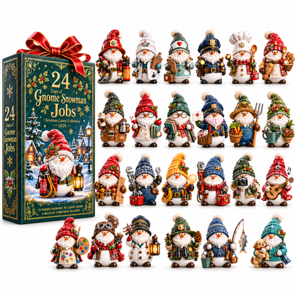 2026 Gnome Snowman Jobs 24-Day Christmas Countdown Calendar – 24 Unique Career Snowman Gnome Miniatures, Whimsical Holiday Collector’s Gift