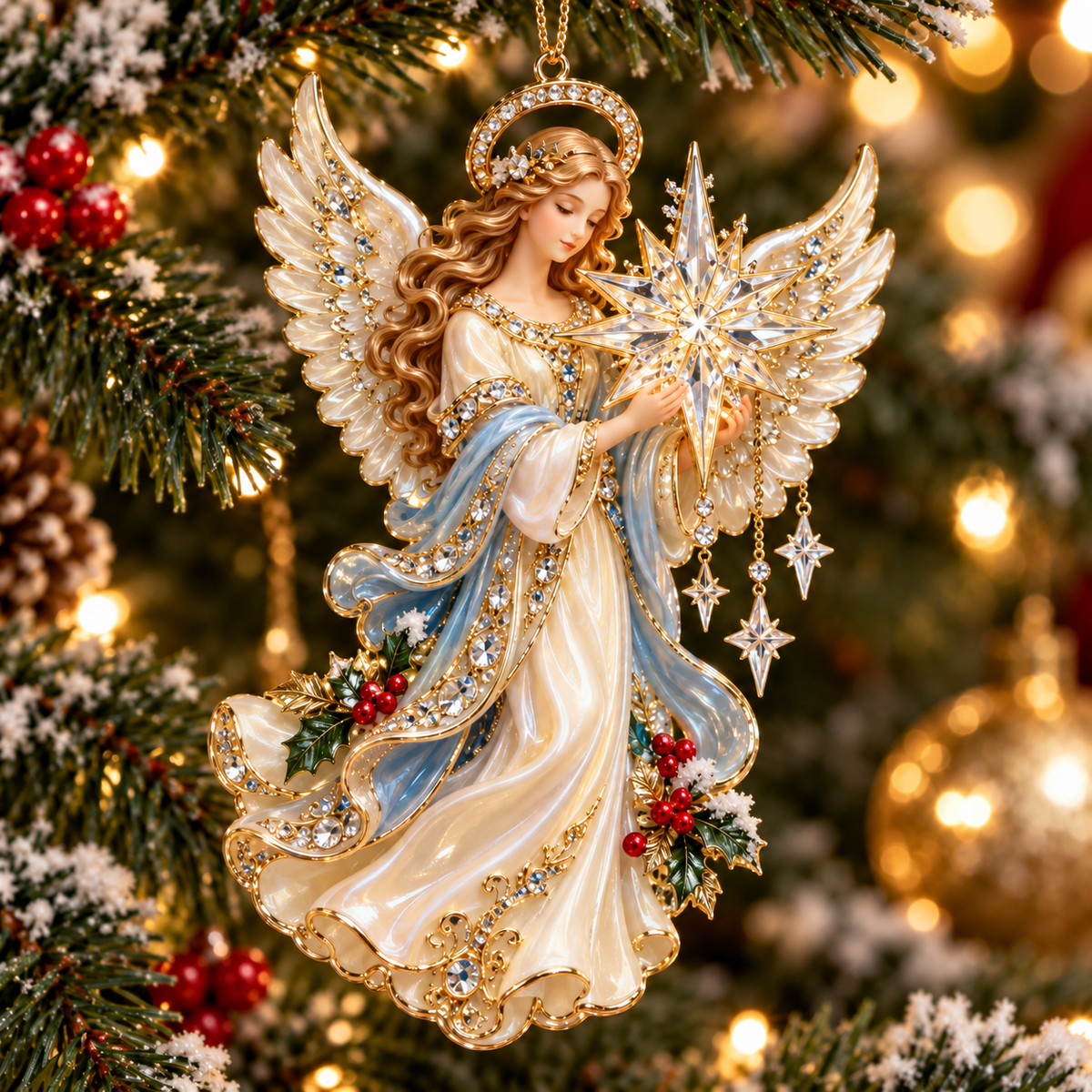 Heavenly Angel Christmas Ornament –  Crystal Star, Heaven’s Gate & Nativity Faith Keepsake Collection