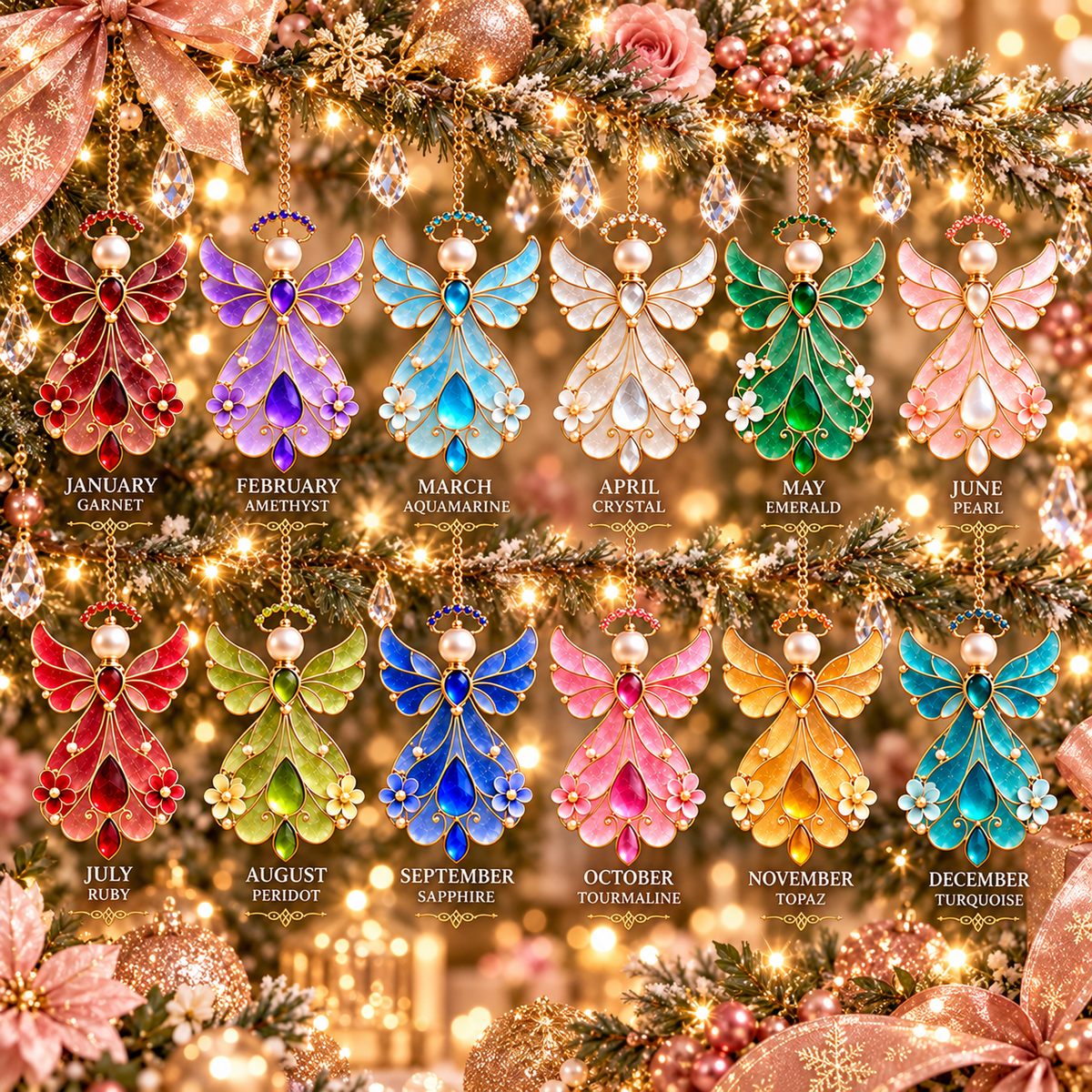12-Month Birthstone Angel Ornament Collection – Stained Glass Christmas Tree Decorations & Meaningful Keepsake Gifts