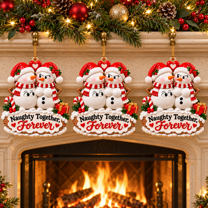 Naughty Together, Forever – Funny Snowman Couple Christmas Ornament