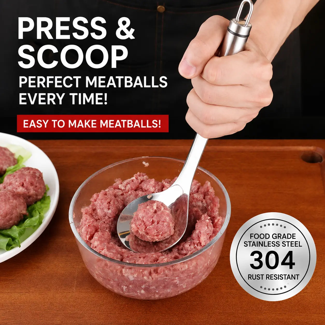 Stainless Steel Meatball Maker Spoon, Non‑Stick Meat Ball Extrusion Scoop 🍲 - image 2