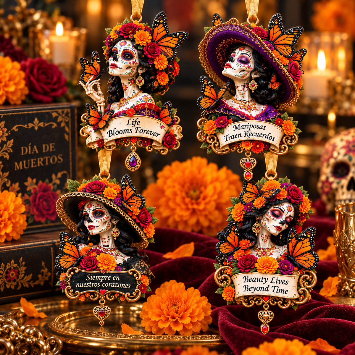Día de Muertos Catrina Butterfly Ornament  –  Floral Day of the Dead Keepsake Collection, Meaningful Gift for Family & Loved Ones