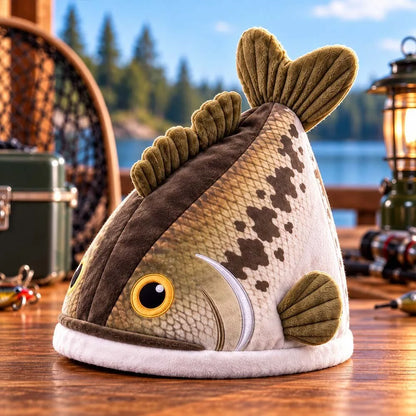 Bucketmouth Flapping Tail Plush Bass Fish Hat 🐟