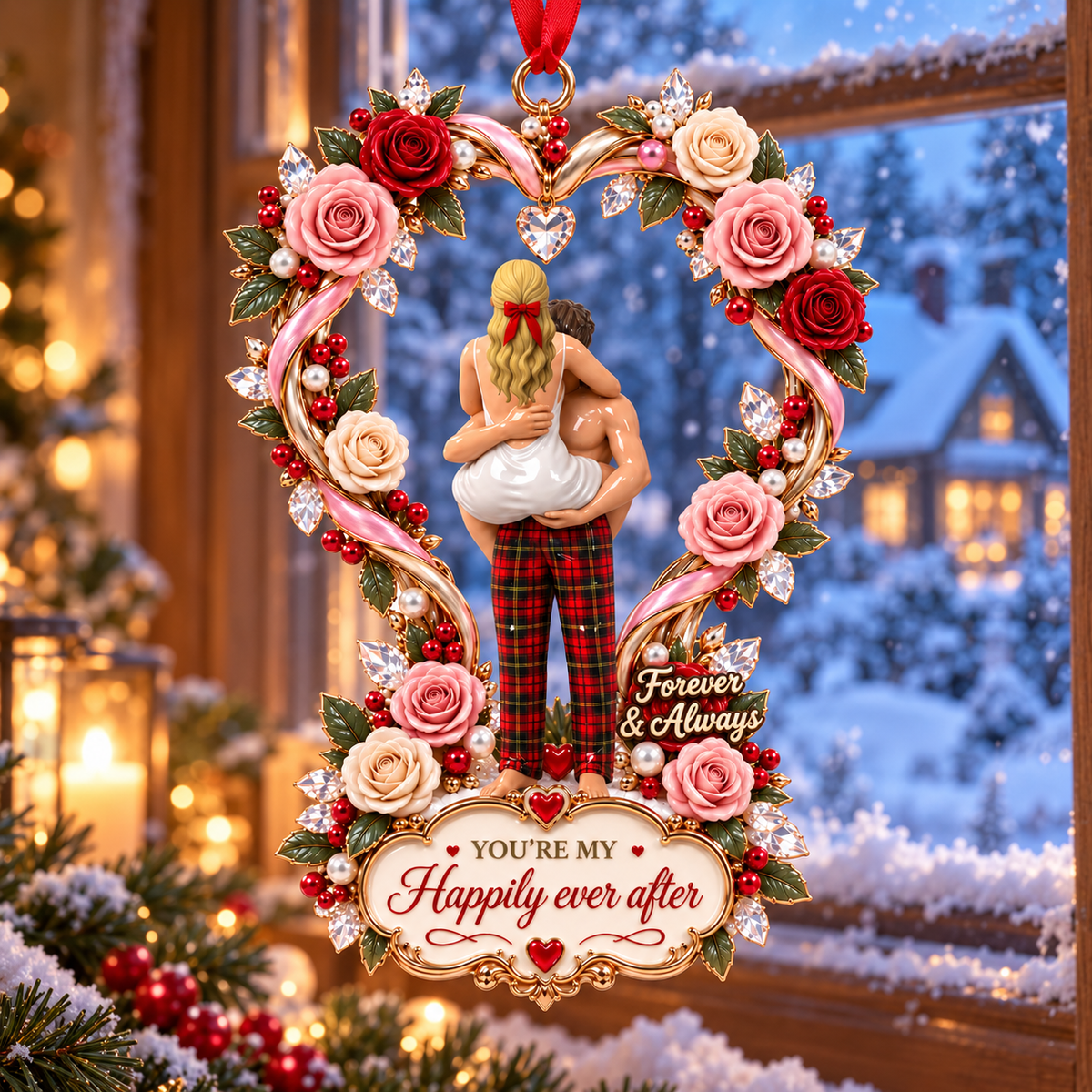 2026 “Happily Ever After” Couples Christmas Ornament –  Rose Heart Keepsake Gift