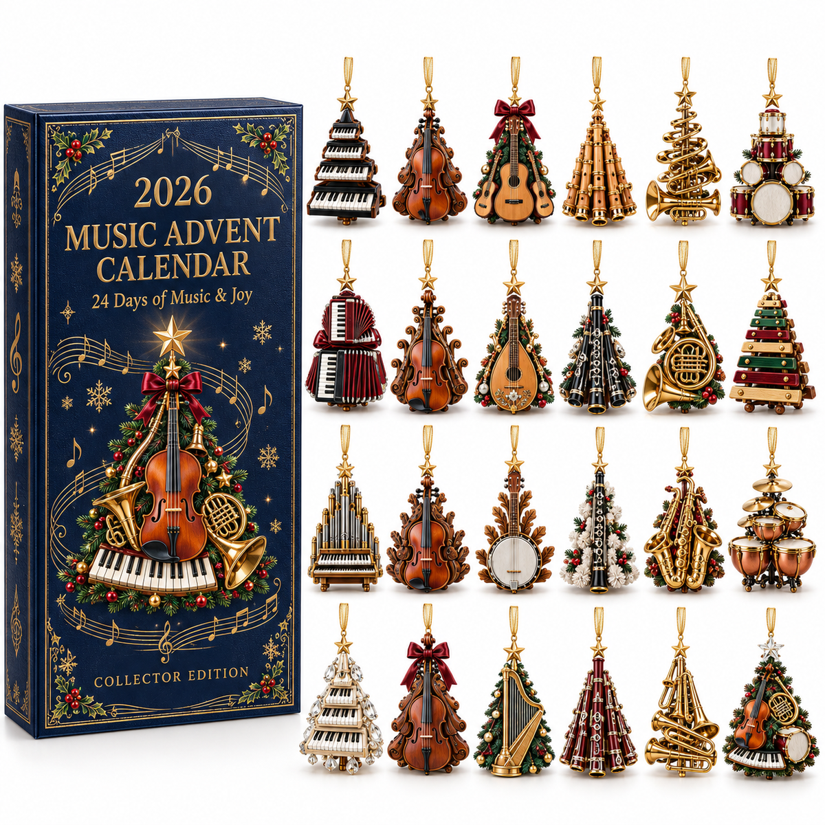 2026 Music Lovers’ Advent Calendar – 24 Unique Musical Instrument Christmas Tree Miniatures