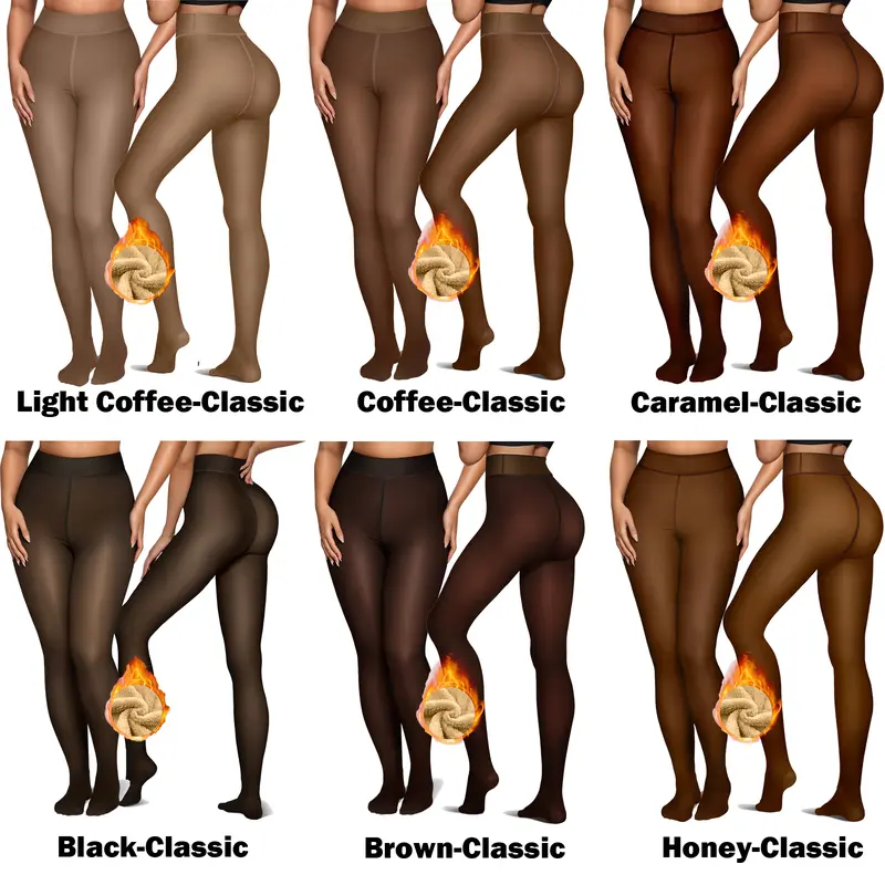 Women Fleece Lined Tights Body Slimming Leggings Sheer Fake Translucent Pantyhose 🧦