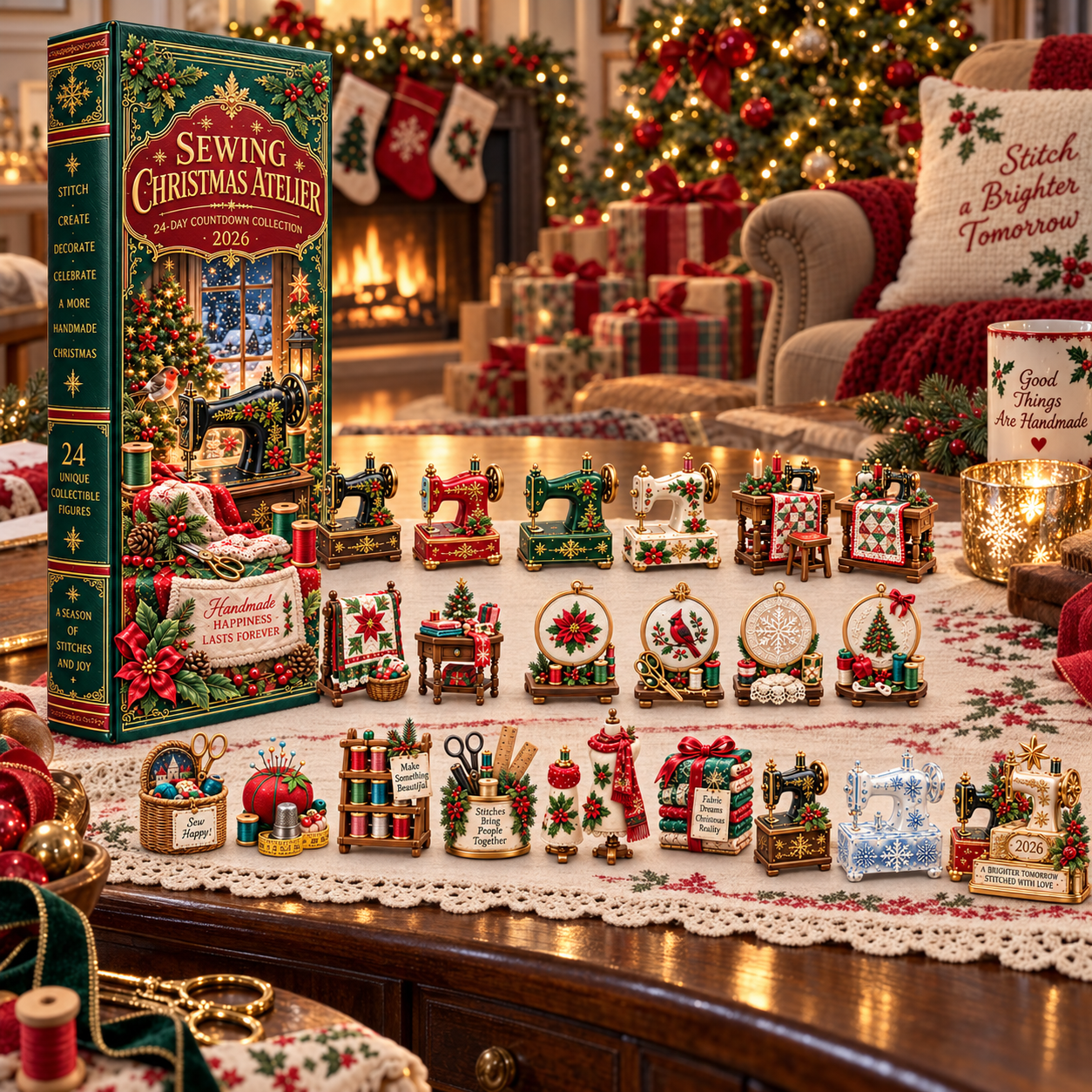 Sewing Christmas Atelier 2026 – 24-Day Countdown Collection with 24 Unique Sewing & Quilting Miniatures, Handmade Holiday Collectible Gift for Sewing Lovers