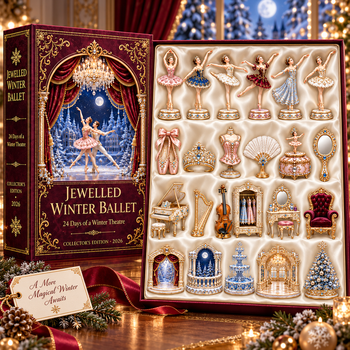 2026 Jewelled Winter Ballet 24-Day Countdown Calendar – 24 Unique Ballet & Winter Theatre Miniatures, Elegant Collector’s Christmas Gift