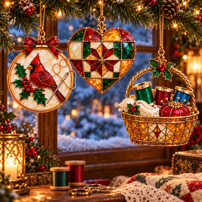 ✨ 2026 Vintage Stained Glass Sewing Christmas Ornaments – Set of 6