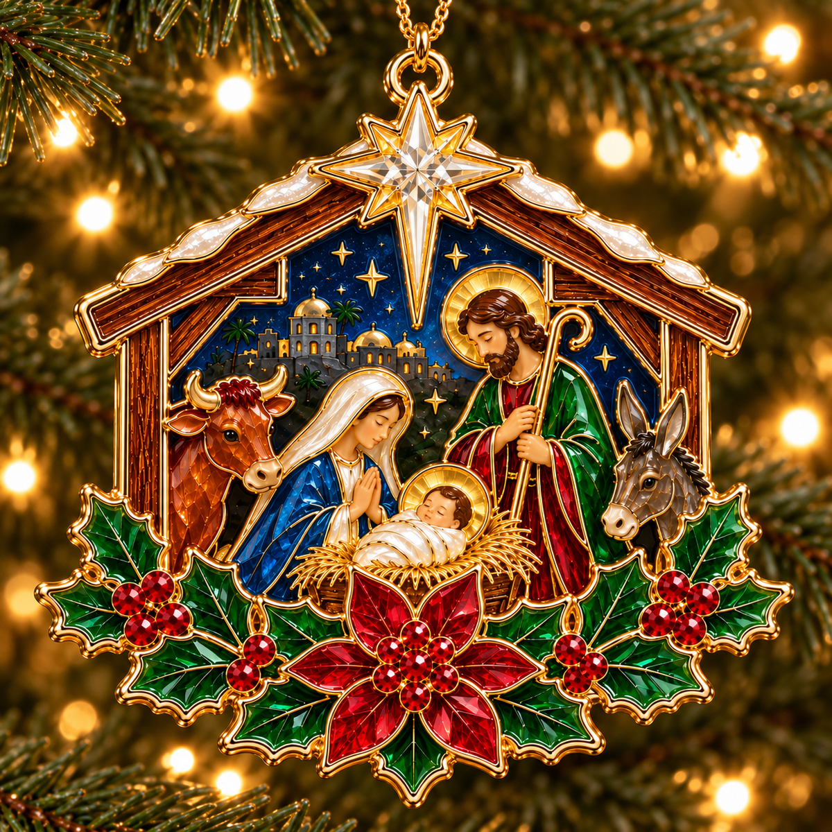 Christian Nativity Christmas Ornament Set – 4-Piece Holy Family, Three Wise Men & Angel Faith Keepsake Collection