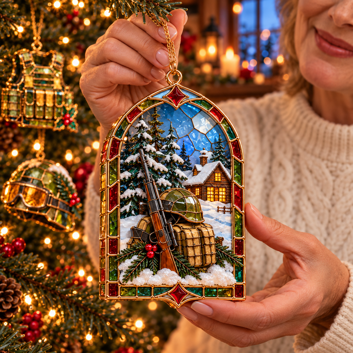 ✨ 2026 Military Christmas Ornaments – Set of 6 |  Vintage Stained Glass Tactical Vest, Military Helmet, Rifle & Soldier Gear Hanging Decorations | Christmas Tree Ornaments & Unique Gifts for Veterans & Military Families