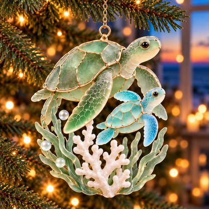 🐢 2026 Ocean Christmas Sea Turtle Ornaments – Set of 6 Coastal Holiday Keepsakes