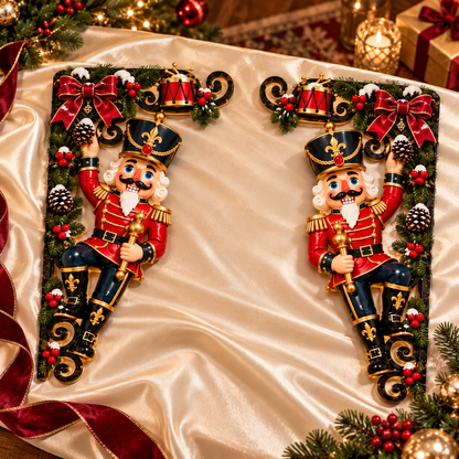 🎄 Classic Christmas Nutcracker Door Corner Decorations – Wooden Left & Right Pair