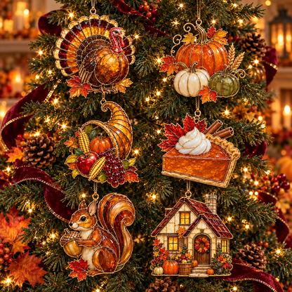 ✨ 2026 Thanksgiving Stained Glass Ornaments – Set of 6