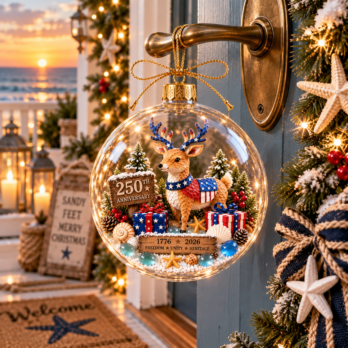 2026 250th Anniversary Ocean Christmas Series – Coastal Holiday Globe Ornament Collection with Santa, Snowman, Reindeer & Christmas Tree Keepsakes