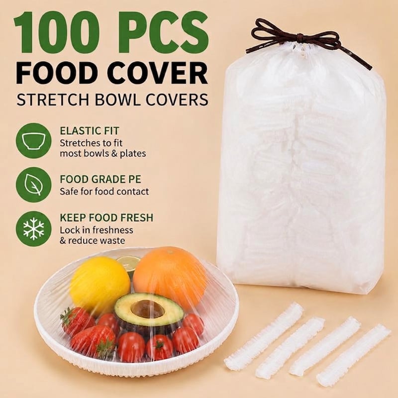 100PCS Disposable Stretch Food Covers for Bowls & Plates, Elastic Bowl Covers - image 1