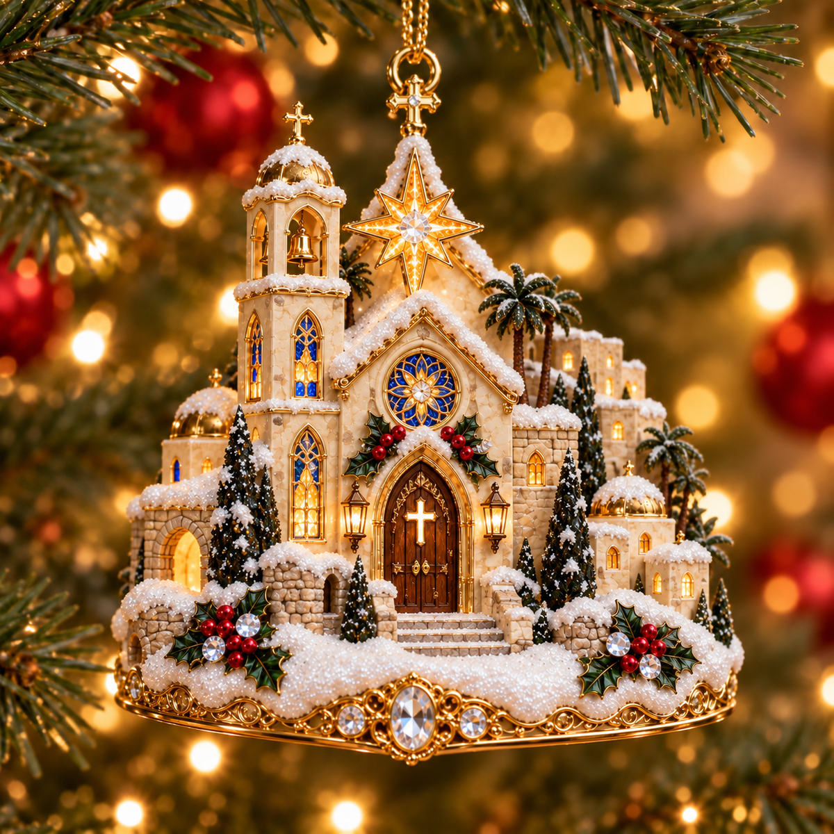 Christmas Church Ornament –  Faith-Inspired Snowy Chapel Keepsake Collection, Meaningful Christian Christmas Gift for Family & Loved Ones