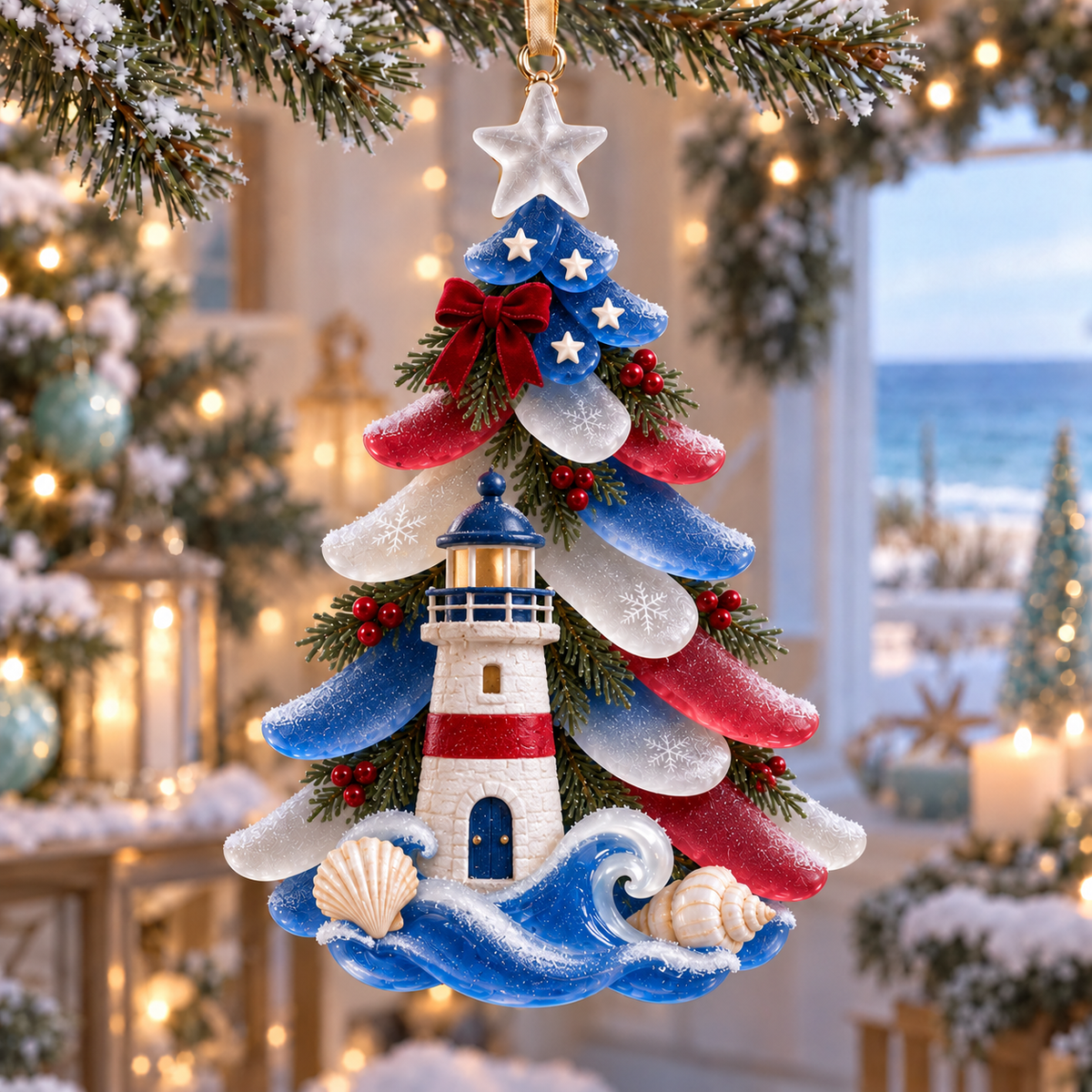 2026 Patriotic Coastal Christmas Tree Ornaments – Seaside Keepsake Designs in Red, White &amp; Blue