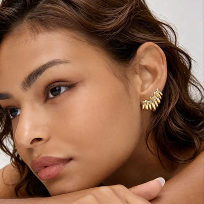 14K Gold Plated Statement Climber Stud Earrings for Women ✨💎