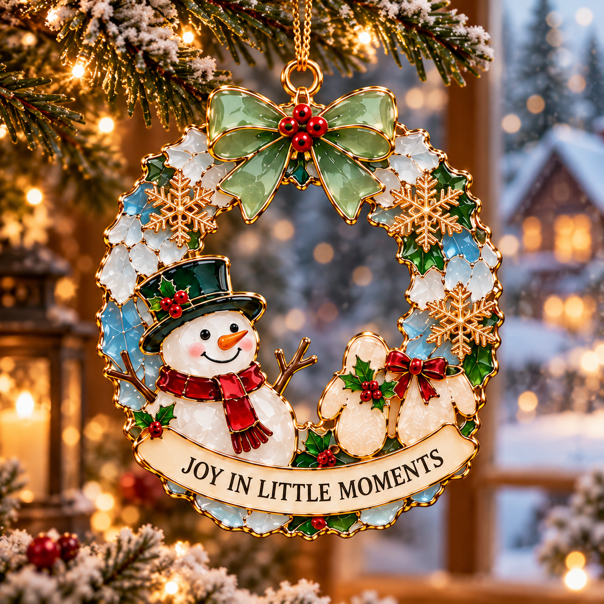 Christmas Wishes Wreath Ornaments – 6 Festive Designs in Stained Glass Style