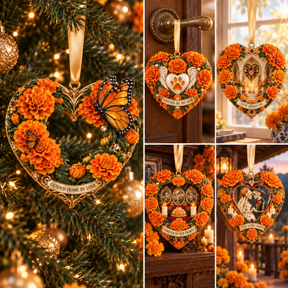 Día de Muertos Marigold Heart Ornaments –  “Forever in Our Hearts” Memorial Keepsake Collection