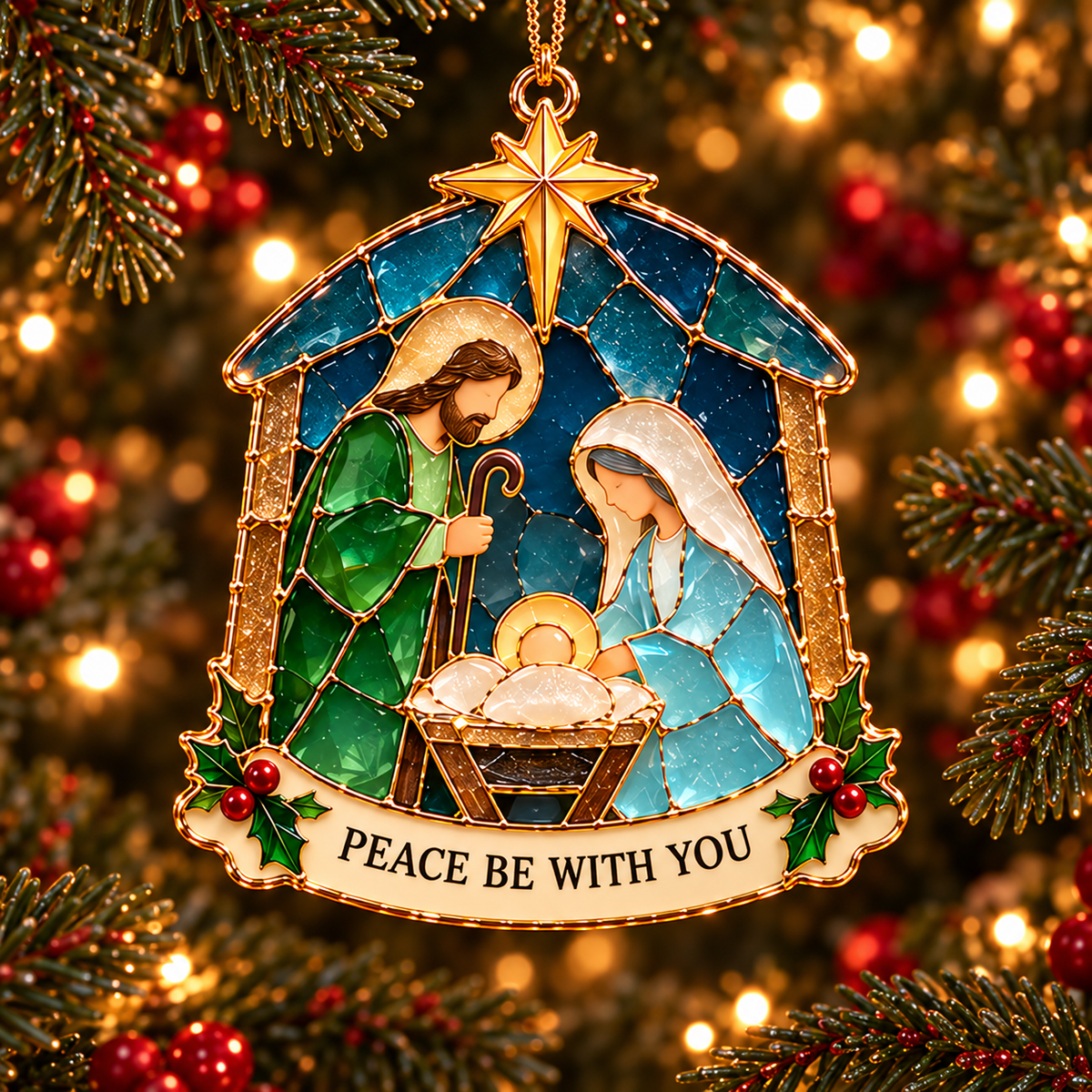 Christmas Wishes — 6-Piece Stained Glass–Style Ornament Set with Heartfelt Blessings