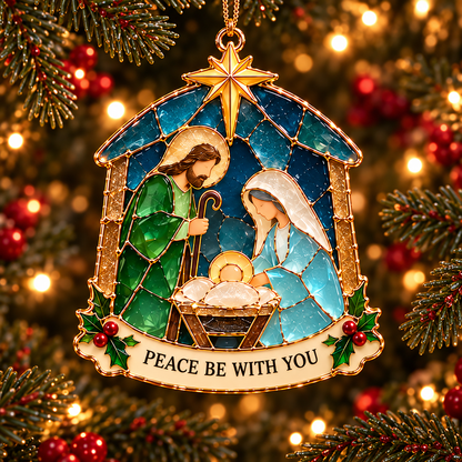 Christmas Wishes — 6-Piece Stained Glass–Style Ornament Set with Heartfelt Blessings
