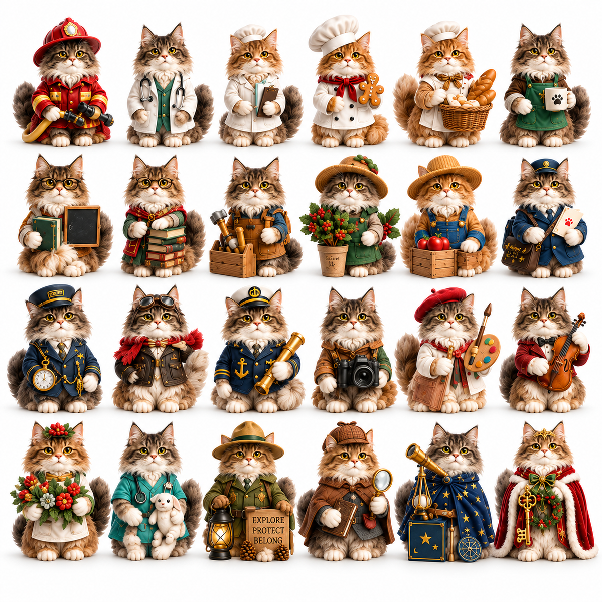 2026 Maine Coon Jobs 24-Day Christmas Countdown Calendar – 24 Unique Career Cat Miniatures, Festive Collector’s Gift for Maine Coon & Cat Lovers