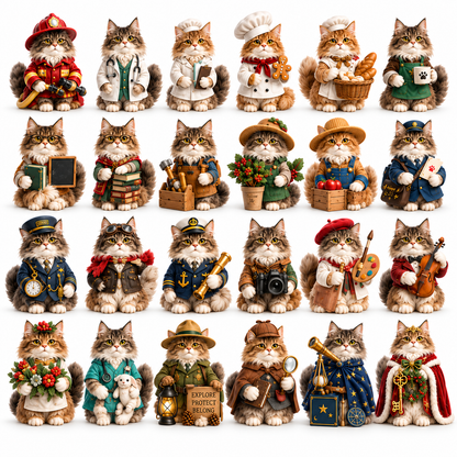 2026 Maine Coon Jobs 24-Day Christmas Countdown Calendar – 24 Unique Career Cat Miniatures, Festive Collector’s Gift for Maine Coon & Cat Lovers