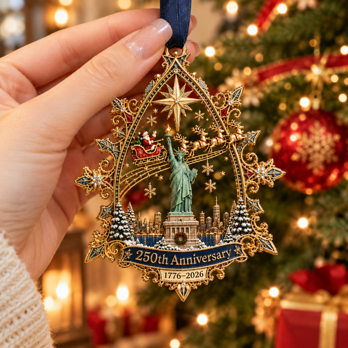 🎄250th Anniversary Christmas Ornament 2026,Statue of Liberty & New York City Commemorative Ornament,