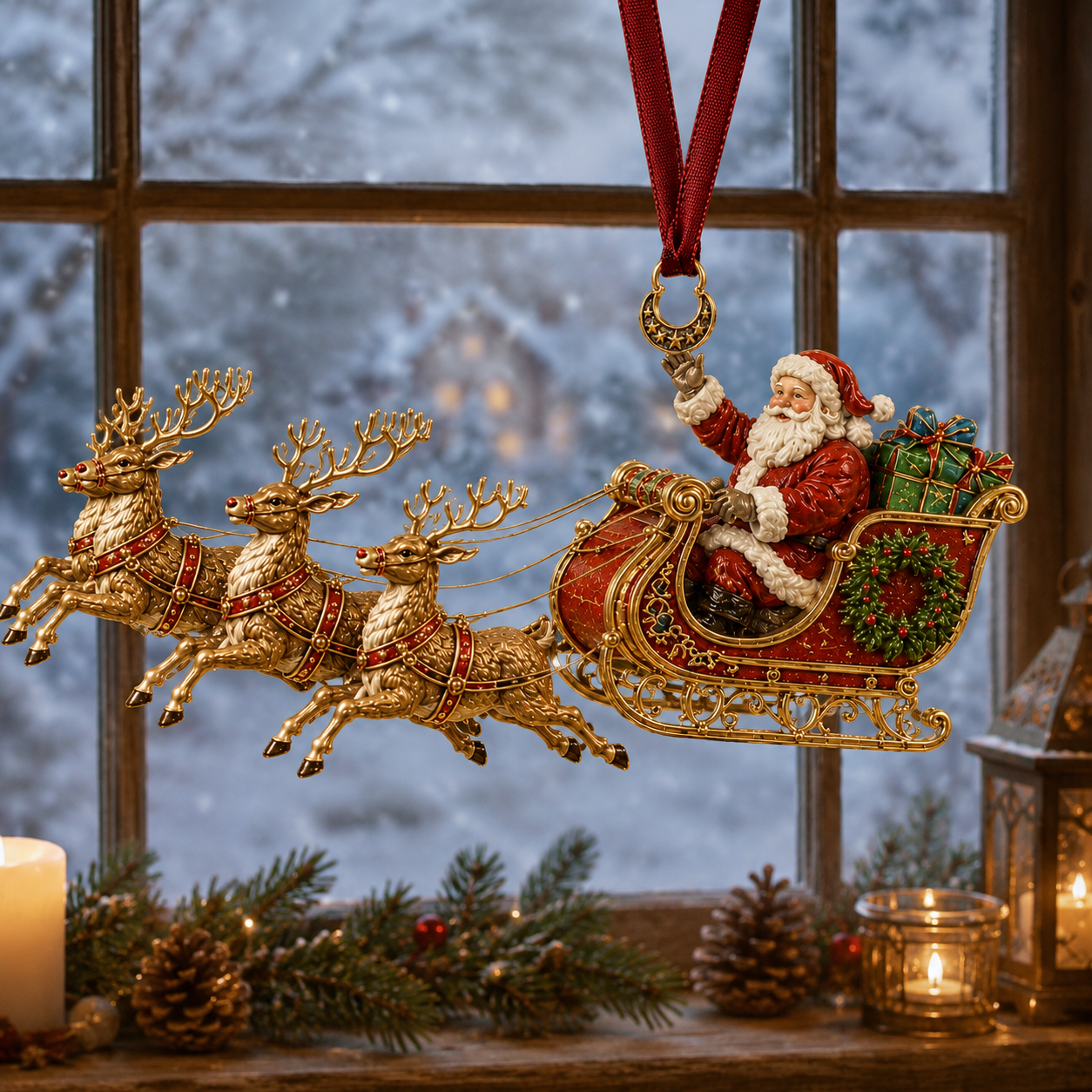 Christmas Santa & Reindeer Sleigh Ornament