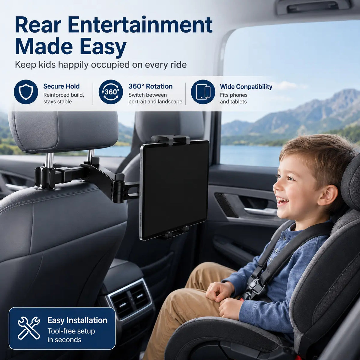 🚗🎁3-in-1 Adjustable Telescopic Arm Car Tablet Mount – Universal Tablet/iPad Holder, Easy-to-Install Hands-Free Mount💎 - image 2