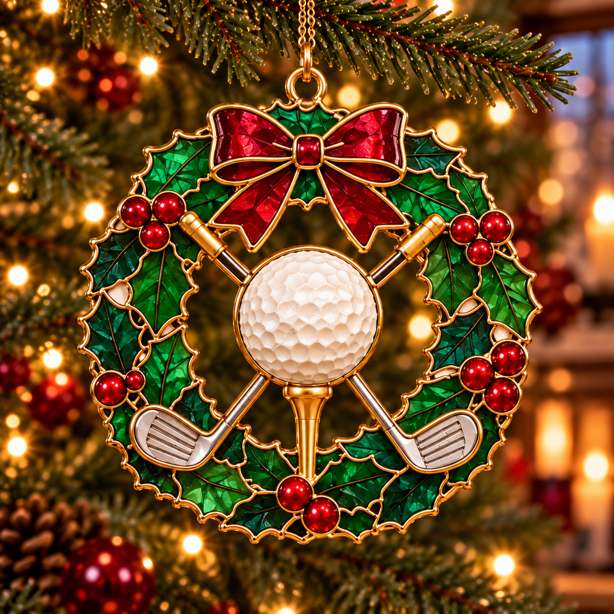 Tee Up the Holidays – Vintage Stained Glass-Style Golf Christmas Ornaments, 6-Piece Set