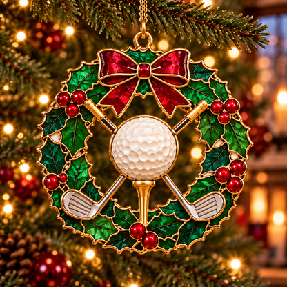 Tee Up the Holidays – Vintage Stained Glass-Style Golf Christmas Ornaments, 6-Piece Set