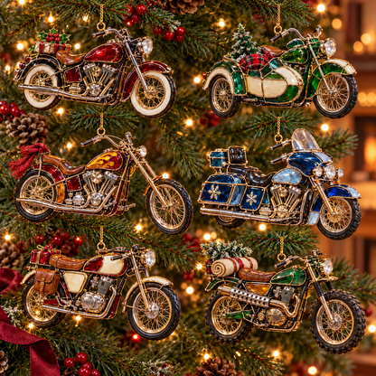 ✨ 2026 Vintage Stained Glass Motorcycle Christmas Ornaments – Set of 6 |  Retro Cruiser, Sidecar, Chopper & Adventure Motorbike Hanging Decorations | Christmas Tree Ornaments & Biker Gifts