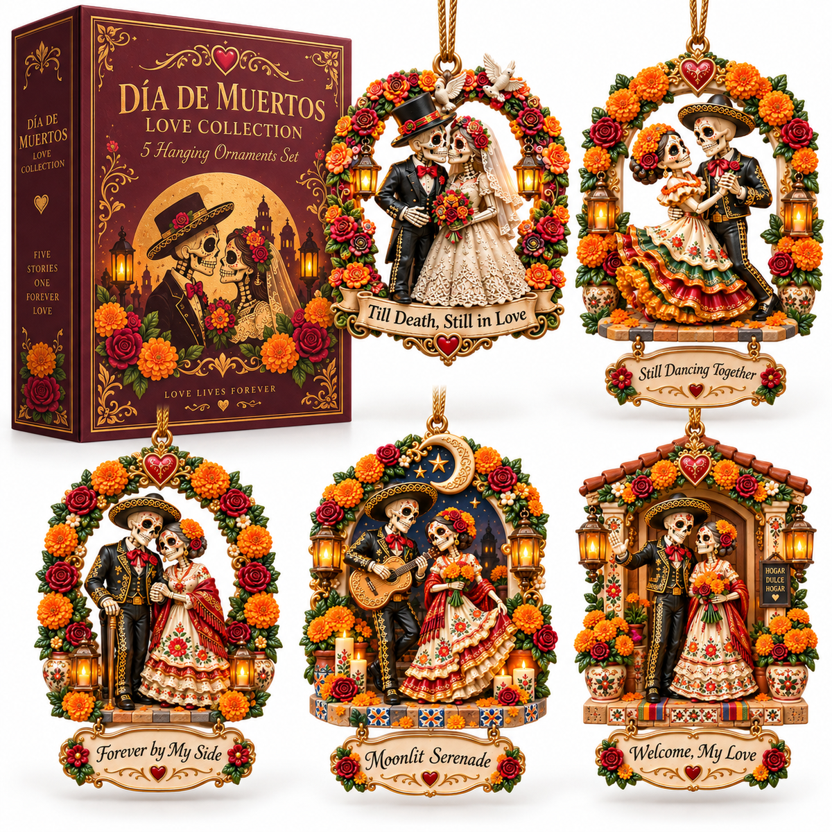 Día de Muertos Love Ornament -  Skeleton Couple Hanging Keepsake Collection, Romantic Day of the Dead Gift for Couples & Loved Ones