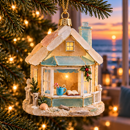 🌊 2026 Coastal Christmas Cottage Ornaments – Set of 6 Beach House Holiday Keepsakes