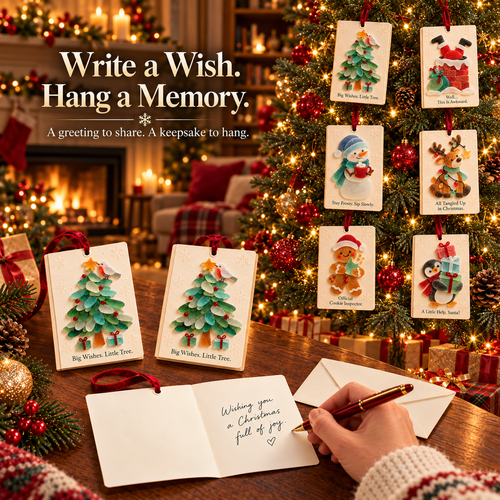 🎄 Sea glass style -Christmas Wishes – 2-in-1 Greeting Cards & Keepsake Ornaments | 6 Festive Designs