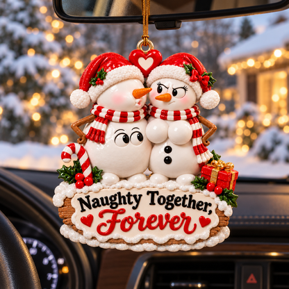 Naughty Together, Forever – Funny Snowman Couple Christmas Ornament