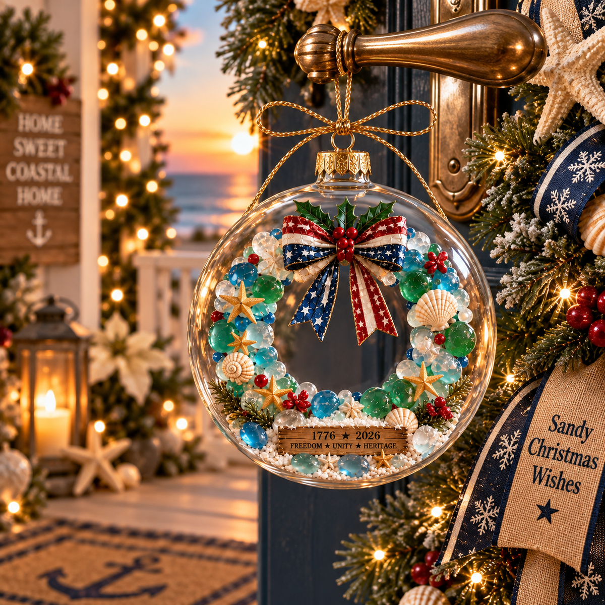 2026 250th Anniversary Ocean Christmas Series – Coastal Holiday Globe Ornament Collection with Santa, Snowman, Reindeer & Christmas Tree Keepsakes