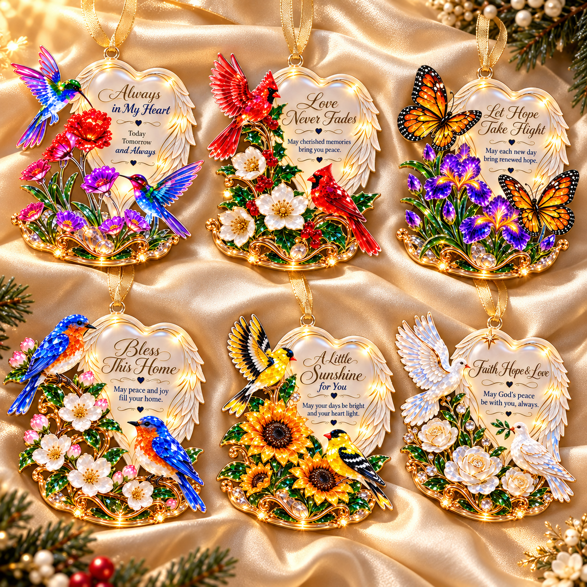 🪽 2026 Angel Wings Heart Christmas Ornaments – Set of 6 Inspirational Holiday Keepsakes
