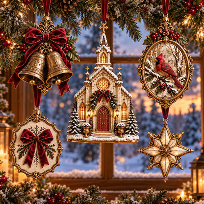 2026 Vintage Christmas Ornament Set – 5 Elegant Designs in Burgundy & Gold