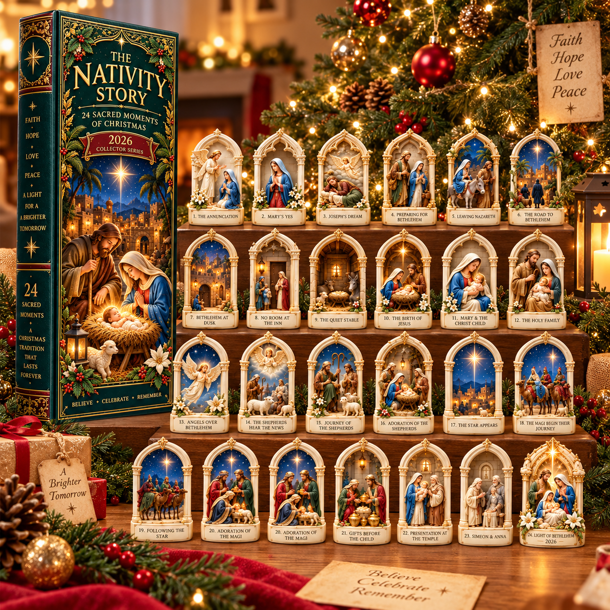 Nativity Story 2026 – 24 Sacred Moments of Christmas Countdown Calendar with 24 Unique Nativity Miniatures, Christian Christmas Collectible Gift