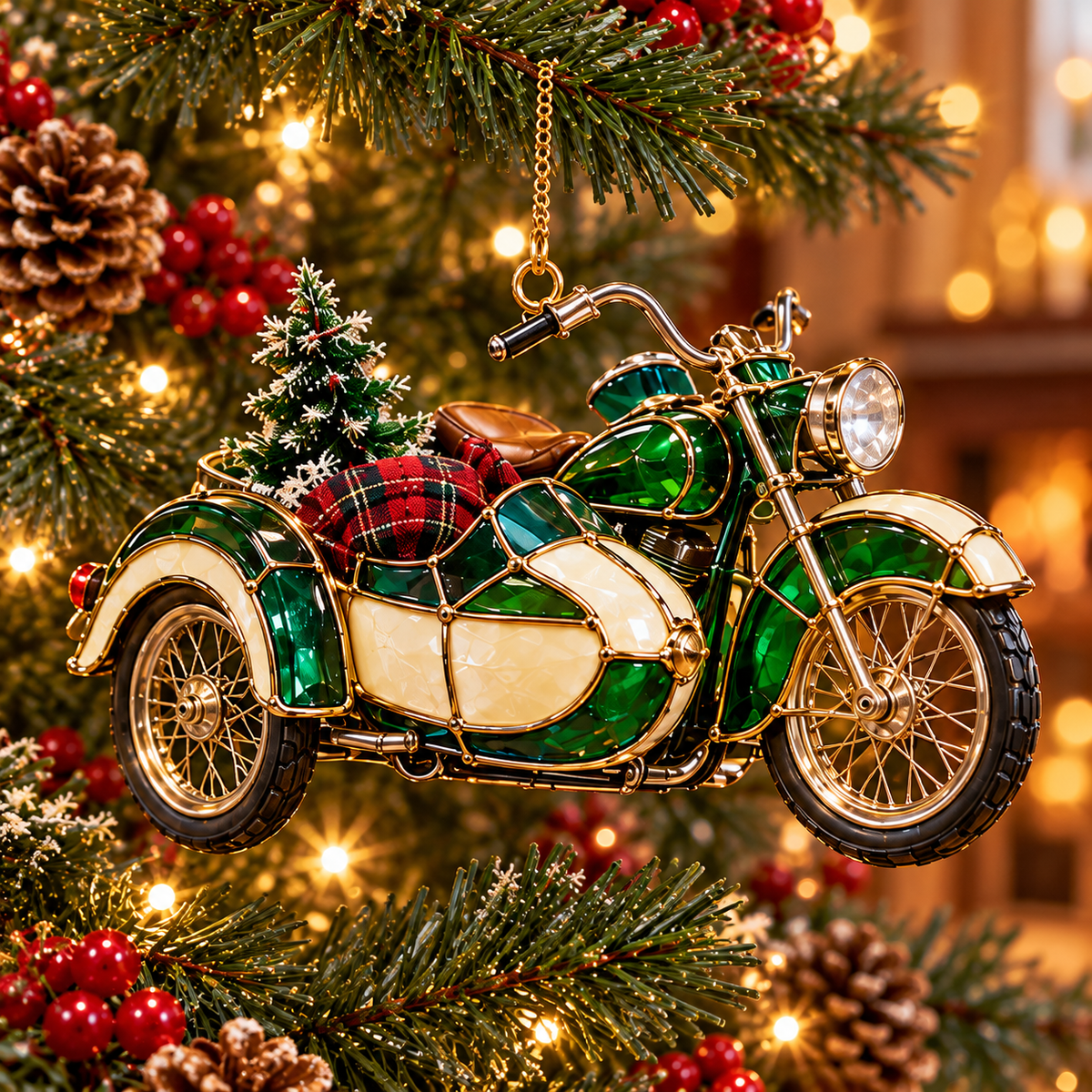 ✨ 2026 Vintage Stained Glass Motorcycle Christmas Ornaments – Set of 6 |  Retro Cruiser, Sidecar, Chopper & Adventure Motorbike Hanging Decorations | Christmas Tree Ornaments & Biker Gifts