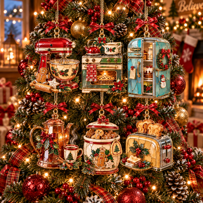 Vintage Christmas Kitchen Ornaments – 6-Piece Retro Baking & Cooking Ornament Set | A Heartwarming Christmas Gift for Bakers, Moms & Grandmas
