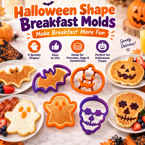 🎃 4-Piece Halloween Pancake Mold Set – Ghost, Bat, Pumpkin & Skull Silicone Breakfast Shapers - image 1
