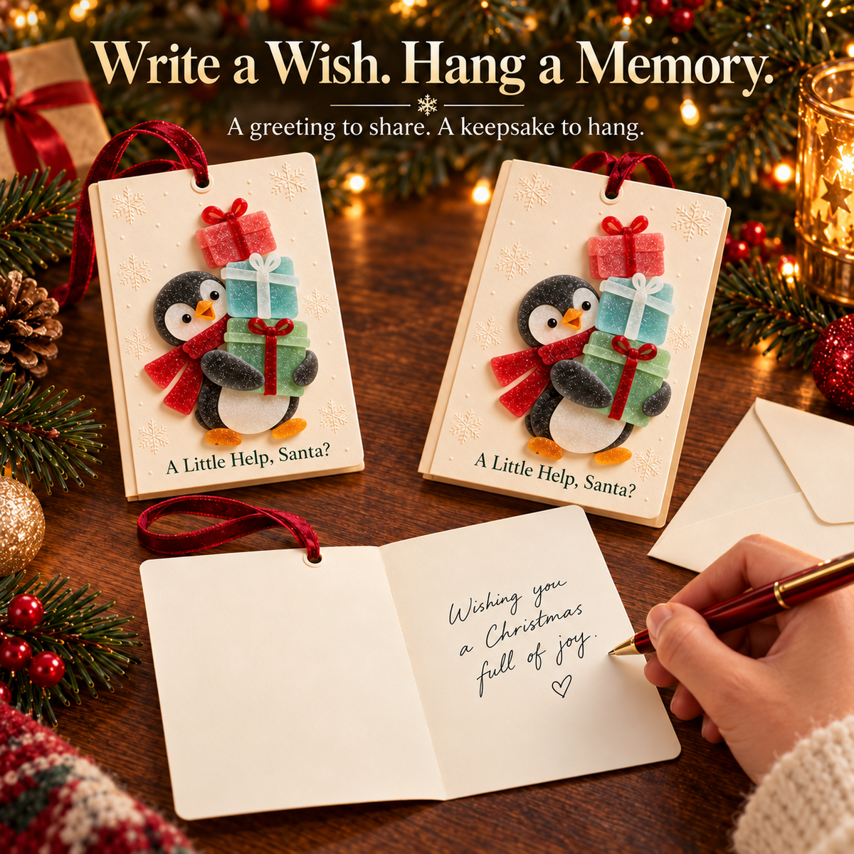 🎄 Sea glass style -Christmas Wishes – 2-in-1 Greeting Cards & Keepsake Ornaments | 6 Festive Designs