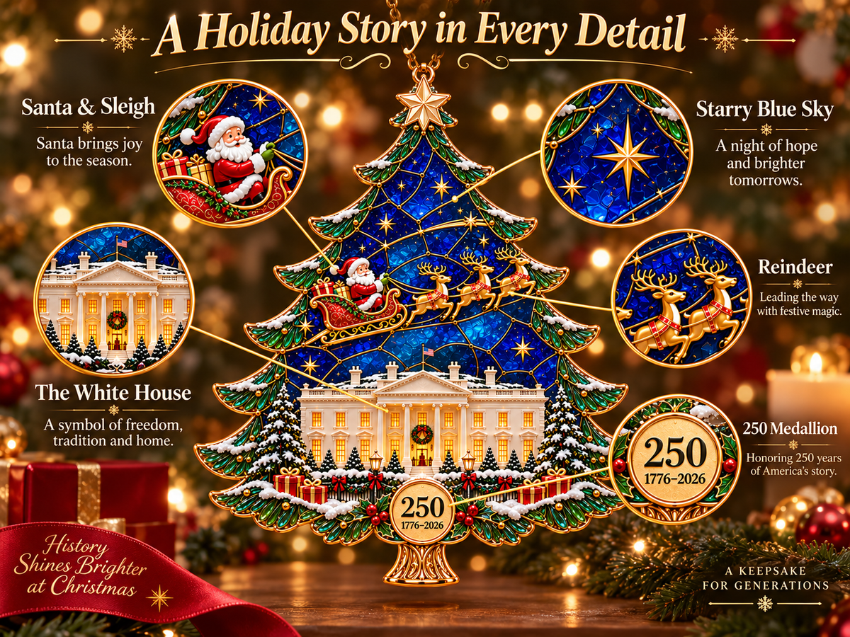 2026 250th Anniversary Stained Glass Christmas Tree Ornament β Santa Sleigh & White House Commemorative Holiday Keepsake, 1776β2026