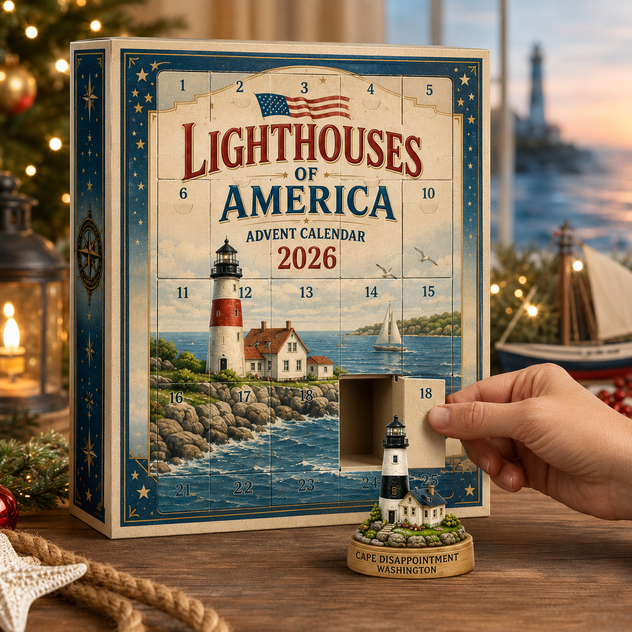 Lighthouses of America Advent Calendar 2026 – 24-Day Coastal Heritage Countdown, Collector-Grade Lighthouse Miniatures, Acrylic Charms Blind Box
