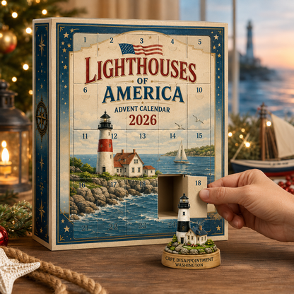 Lighthouses of America Advent Calendar 2026 – 24-Day Coastal Heritage Countdown, Collector-Grade Lighthouse Miniatures, Acrylic Charms Blind Box